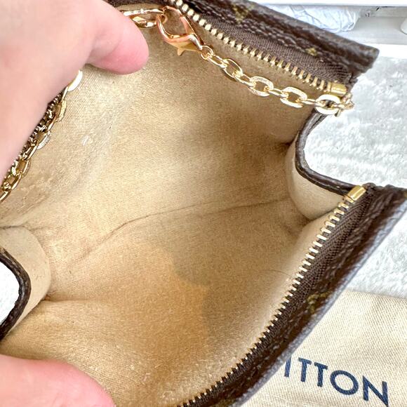 Louis Vuitton Monogram Cosmetic Pouch 15 Wristlet Clutch with chain NICE! Gift! - Picture 7 of 8